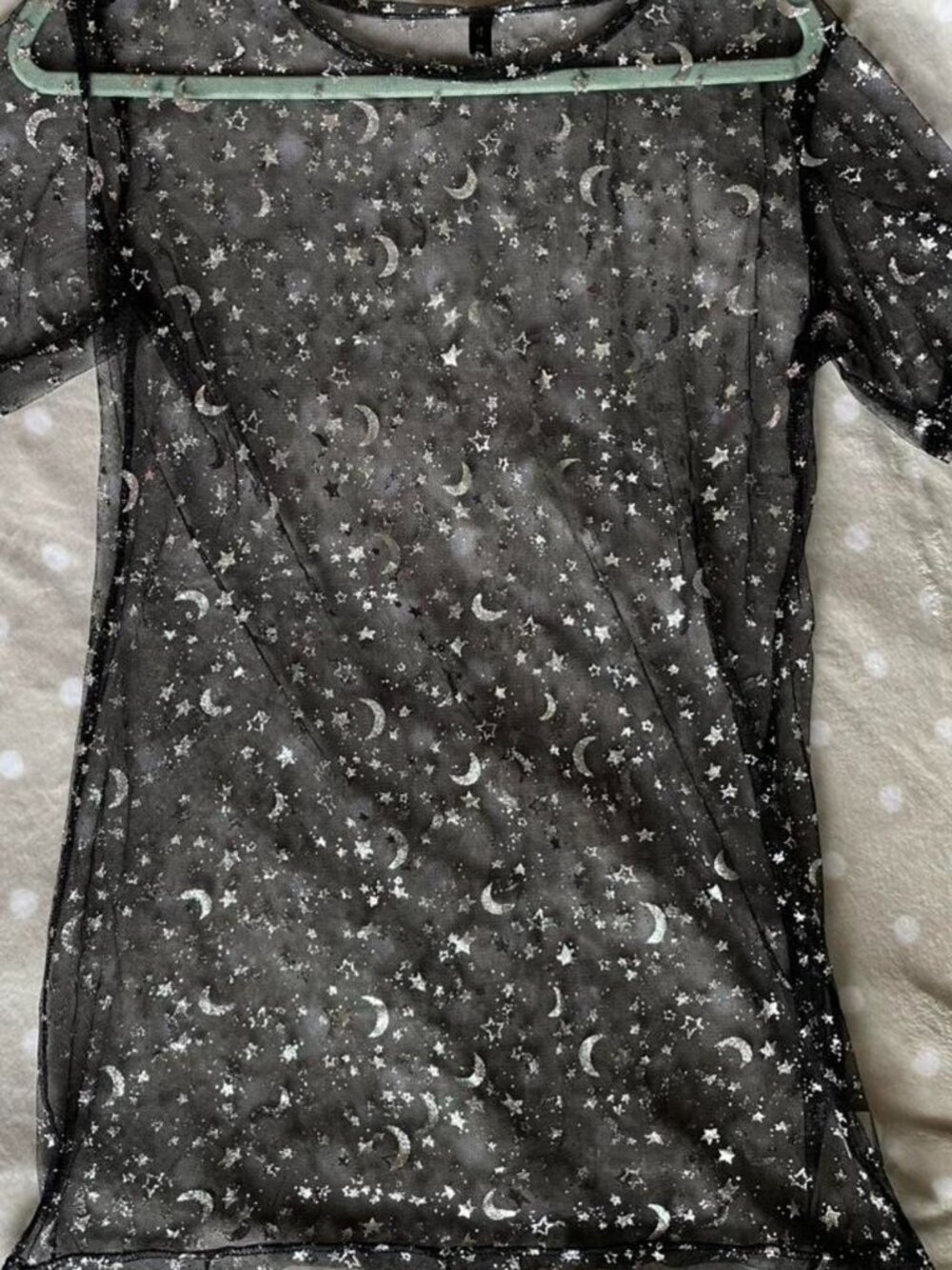 Women's Zaful Black Mesh with Silver Stars and Moons Shirt